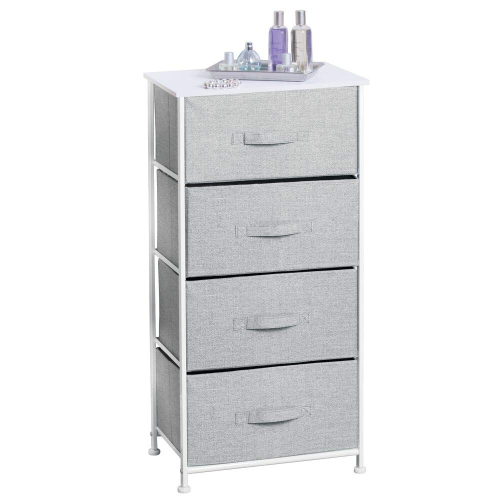 mDesign Vertical Dresser Storage Tower - Sturdy Steel Frame, Wood Top, Easy Pull Fabric Bins - Or... | Amazon (US)