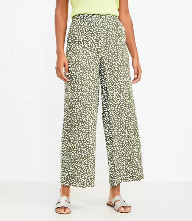 Petite Pull On Wide Leg Crop Pants in Animal Print | LOFT