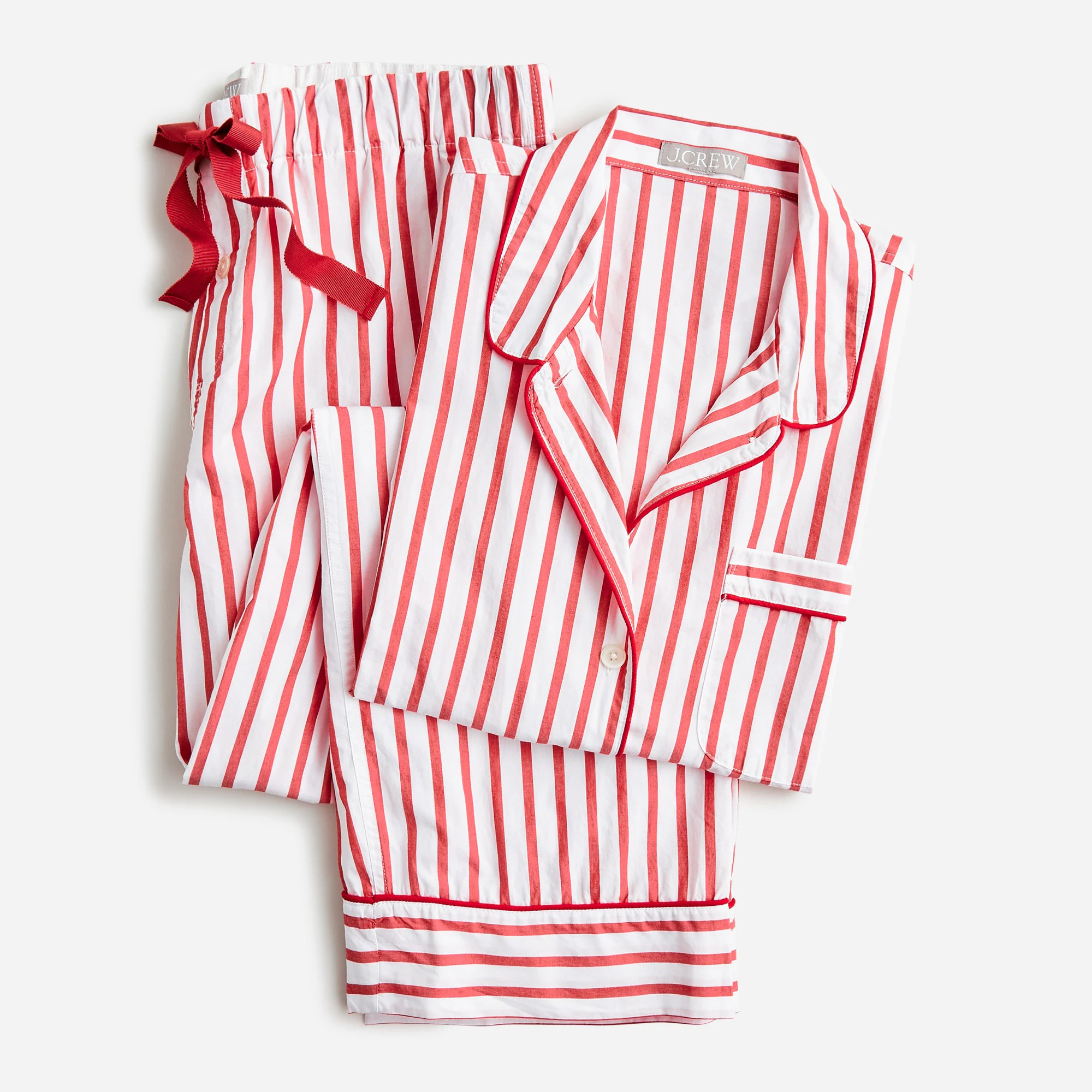 Long-sleeve cotton poplin pajama set in red stripe | J. Crew US