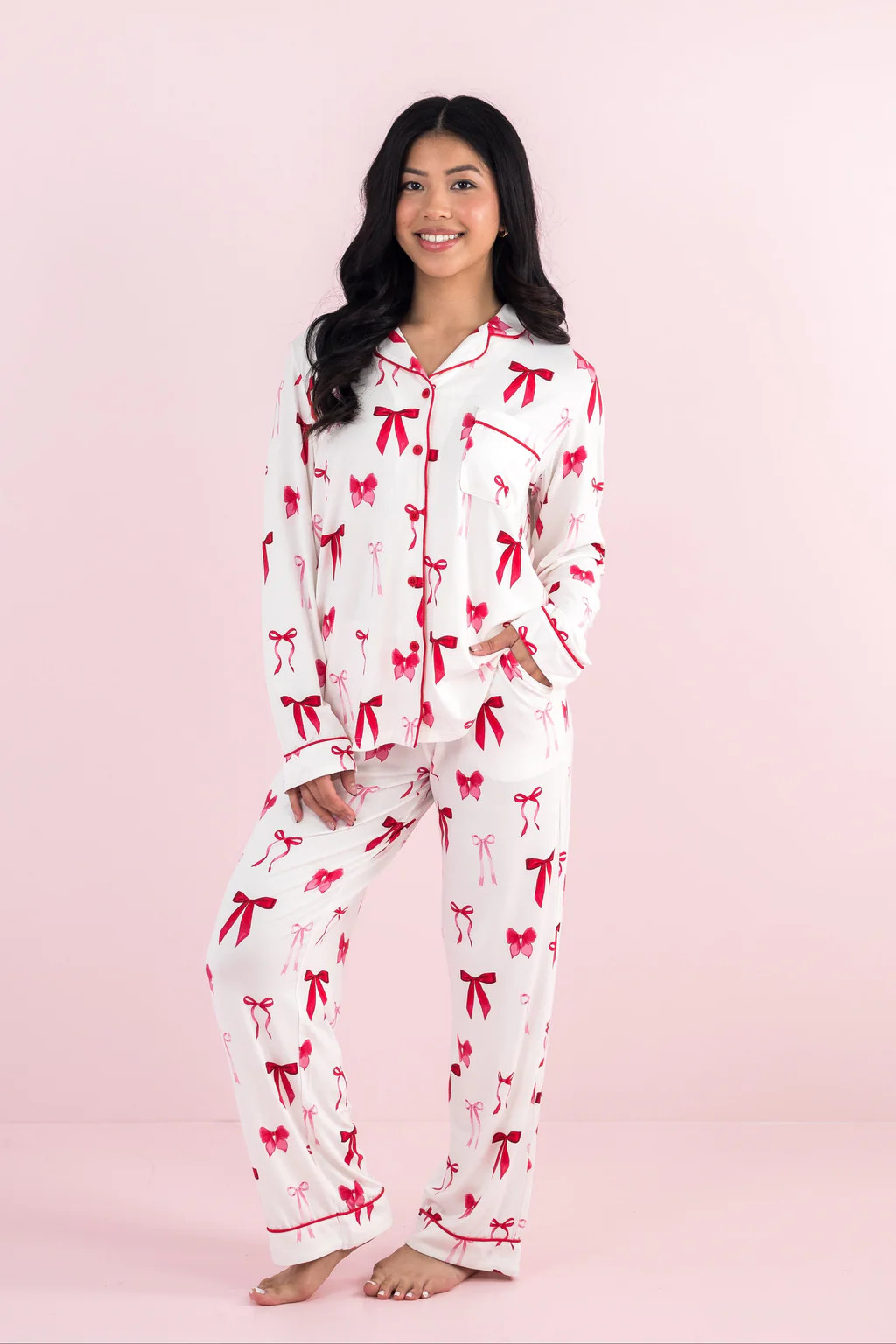 Long-Sleeved Women's Pajama Set in Big Love Bow | Kyte Baby