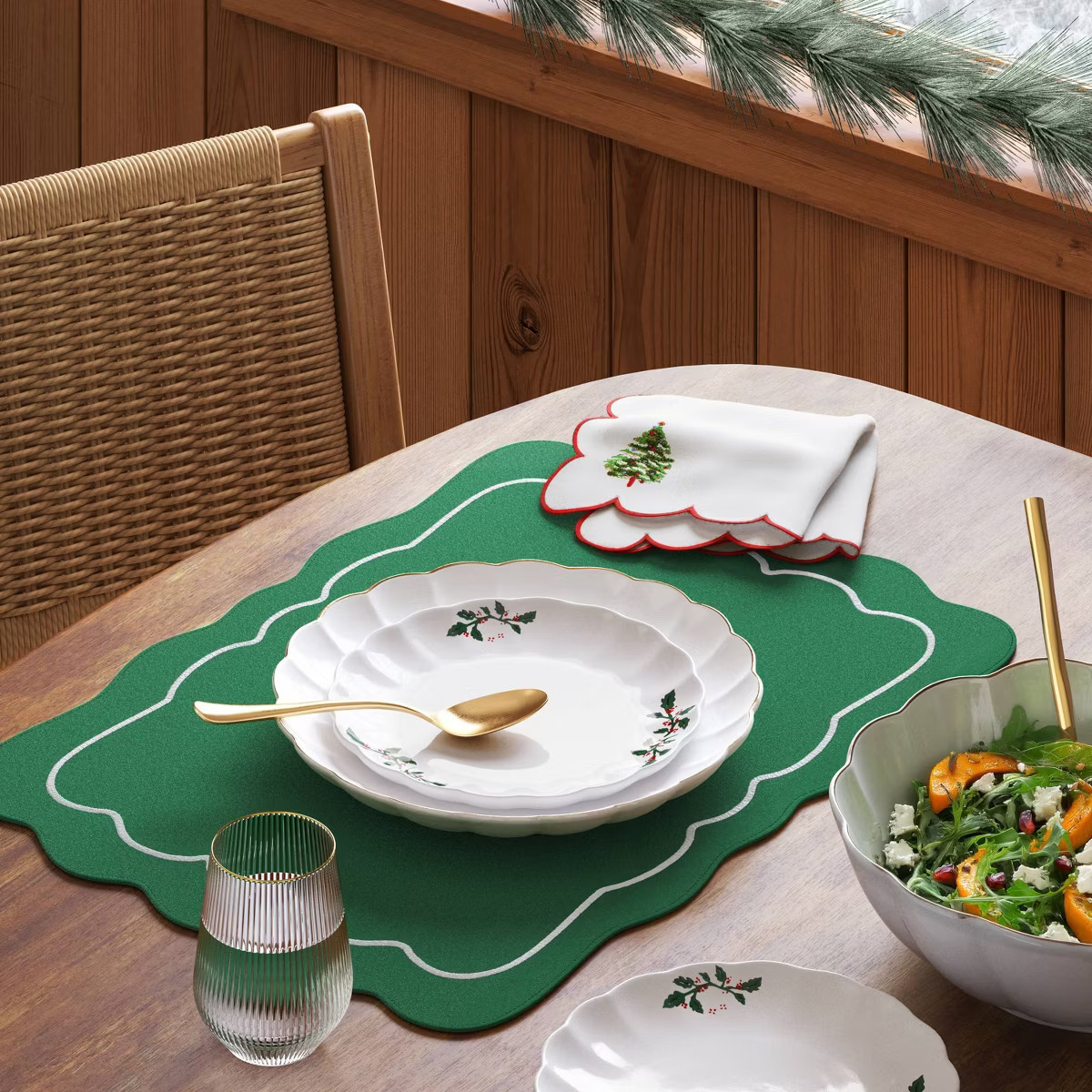 2pk Christmas Scallop Placemats Green - Threshold™ | Target