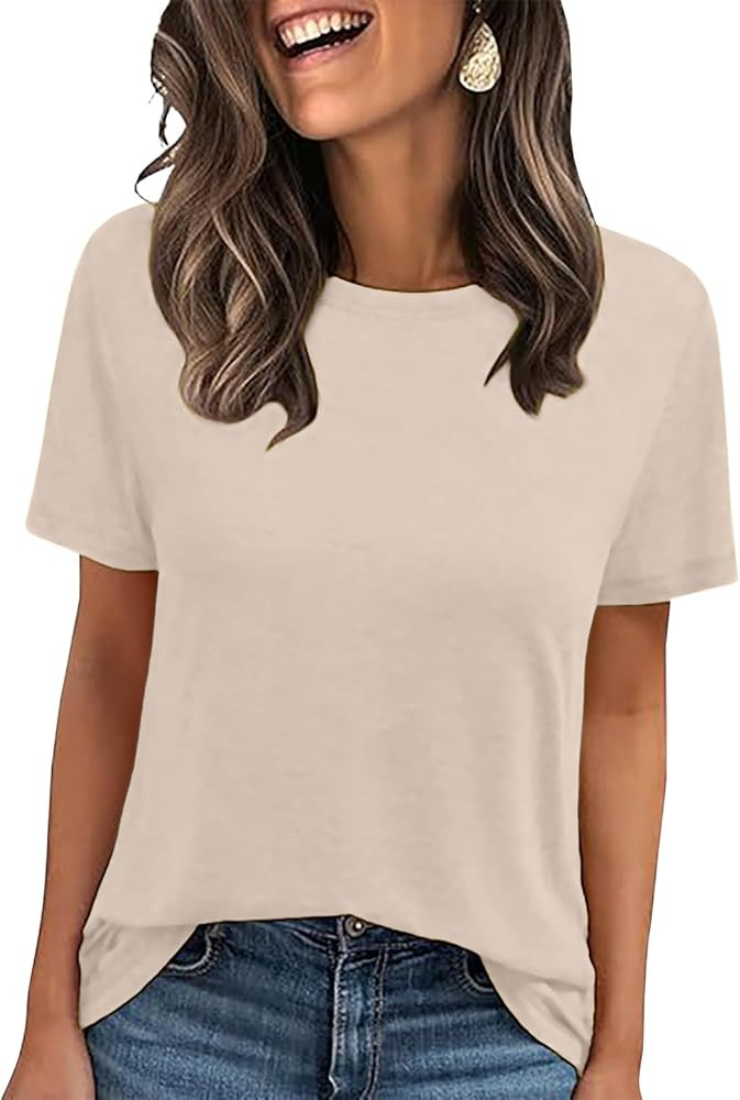 LOOKFACE Women's Summer Short Sleeve Crewneck T Shirts Solid Color Tees Casual Basic Tops | Amazon (US)