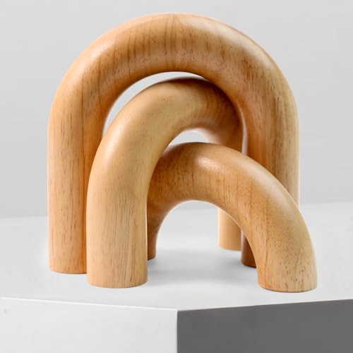 Brmeday Arched Bookshelf Decor, 3Pcs Wood Home Decor, Coffee Table Decor Modern Shelf Decor Boho Chain Decor Rustic Decorative Objects for Home Living Room Bedroom Aesthetic Decoration (Wood Color) | Amazon (US)