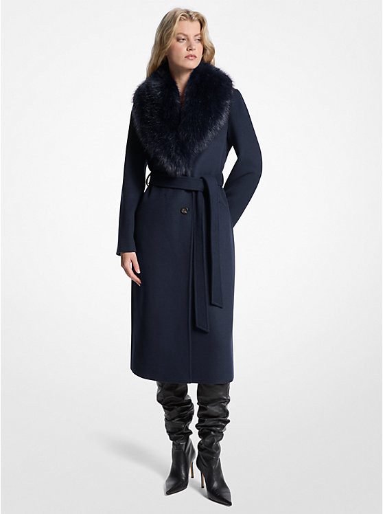 Faux Fur Trim Wool Blend Coat | Michael Kors US