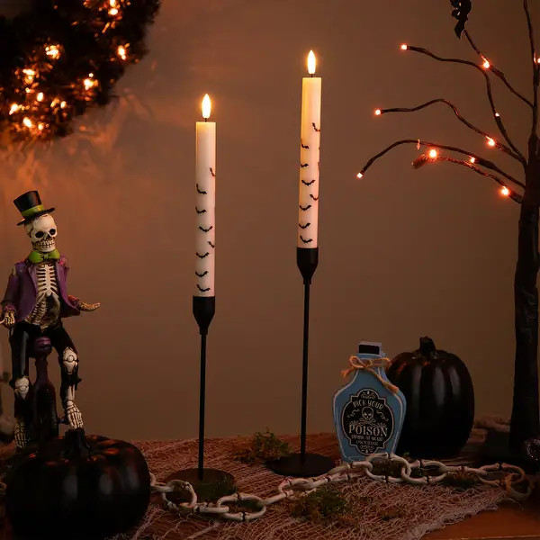 LED Flickering Flameless Wax Tapered Flying Bats Halloween Candles - 9.75" - Set of 2 | Bed Bath & Beyond