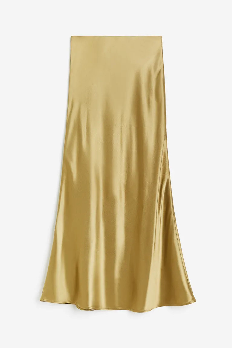 Satin Maxi Skirt - Green-beige - Ladies | H&M US | H&M (US + CA)