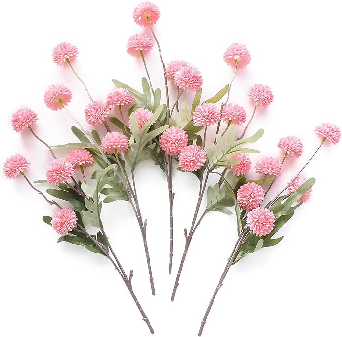 Floroom 5pcs Pink Faux Silk Mums Artificial Flowers, Bulk Fake Small Mini Chrysanthemums with Ste... | Amazon (US)