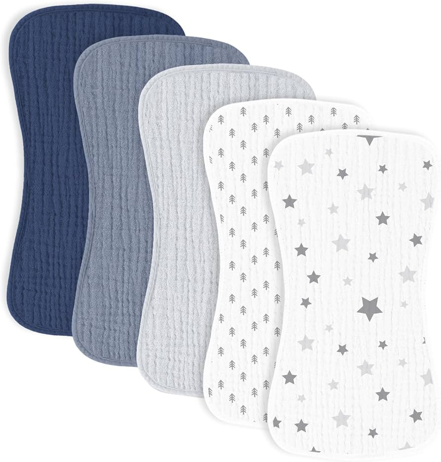 5 Pack Muslin Baby Burp Cloths- Neutral Muslin Burping Cloths for Baby Boys Girls and Newborn Tow... | Amazon (US)