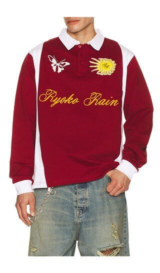 Ryoko Rain Rugby Long Sleeve Polo in Red. - size L | Revolve Clothing (Global)