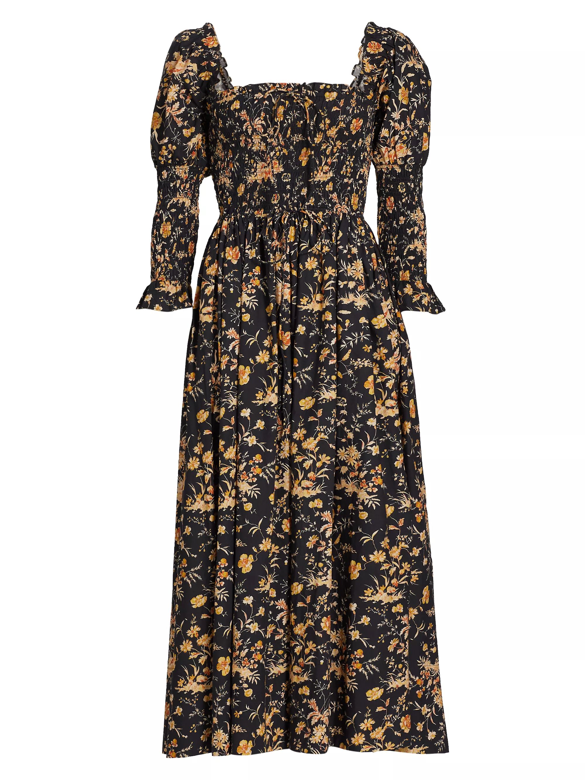 Shop D Ô E N Bijou Printed Cotton Smocked Midi-Dress | Saks Fifth Avenue | Saks Fifth Avenue