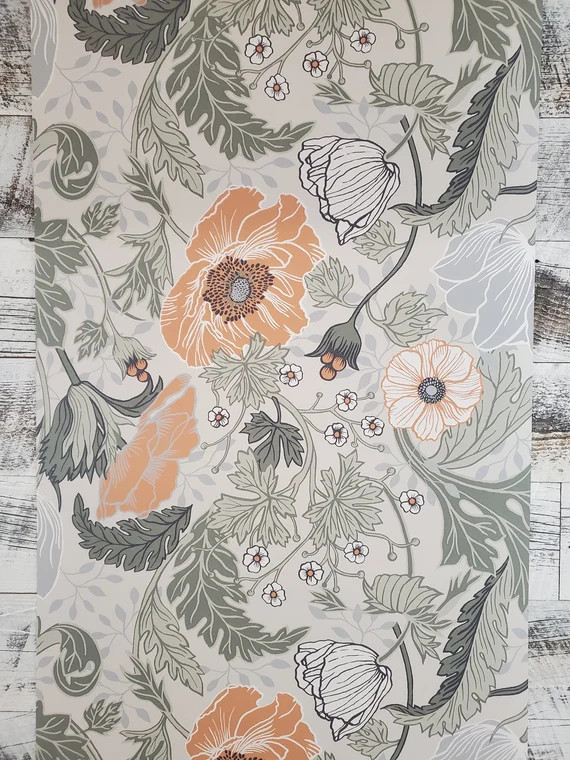 Brewster Anemone Multicolor Floral Wallpaper Gray Burnt Orange Green Modern Flower Wallcovering 3... | Etsy (US)