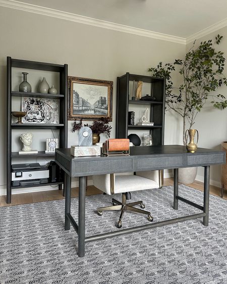 Just our desk and bookcase is back in a beautiful charcoal color! Reasonably priced and love the design — matches with so m at styles!

*rug is custom, tree is a DIY

#LTKHome #LTKSaleAlert #LTKStyleTip