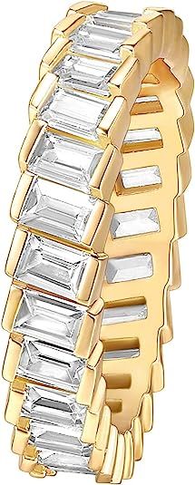 PAVOI 14K Gold Plated Cubic Zirconia Baguette Cut Eternity Bands for Women | Amazon (US)