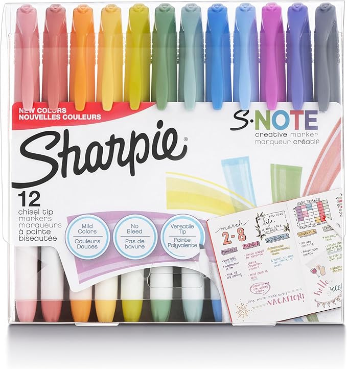 Sharpie S-Note Creative Highlighters, Assorted Pastel Colors, No Bleed, Chisel Tip, 12 Count - Ba... | Amazon (US)