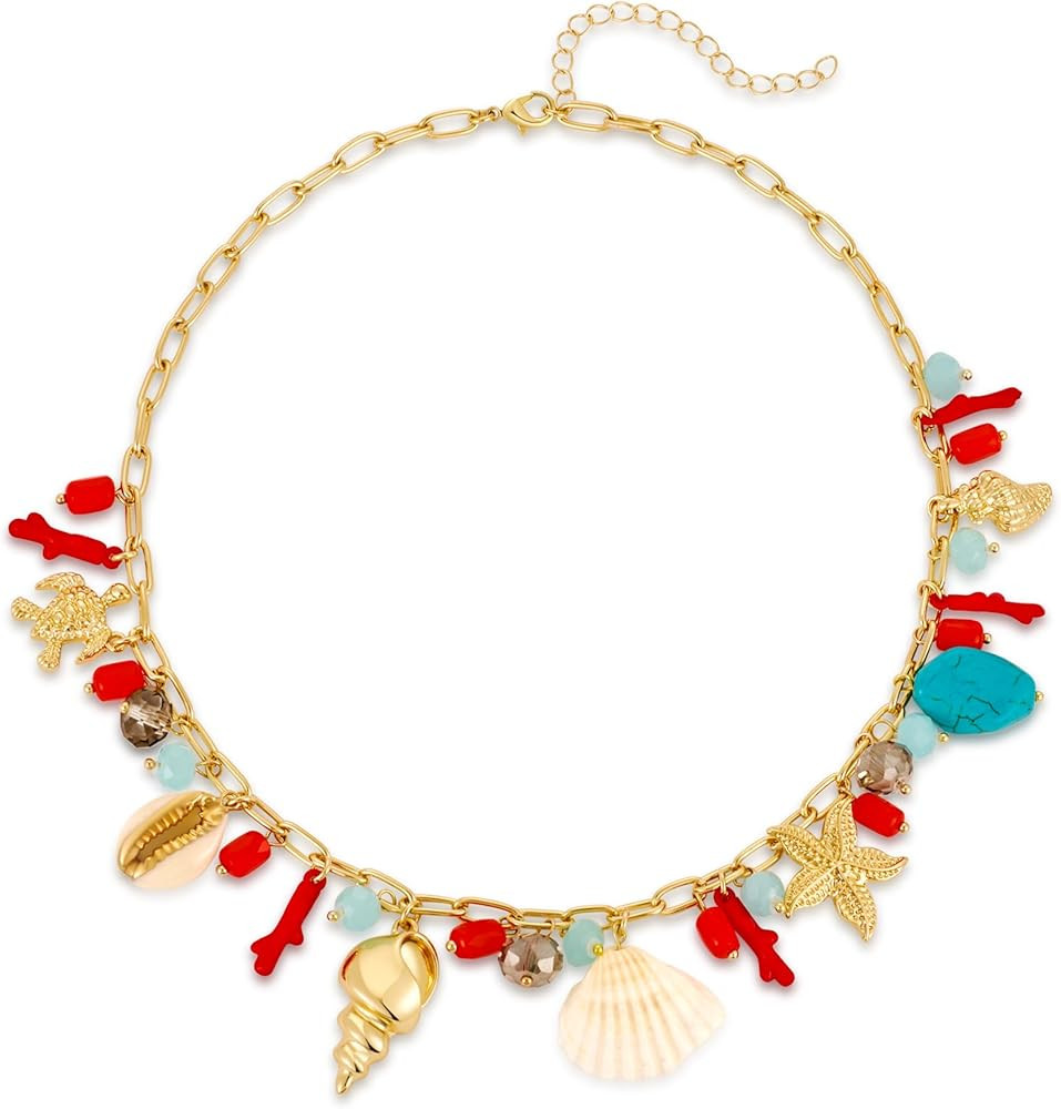 Summer Charms Necklace for Women Conch Seashell Starfish Pendant Choker Necklace Fashion Boho Bea... | Amazon (US)