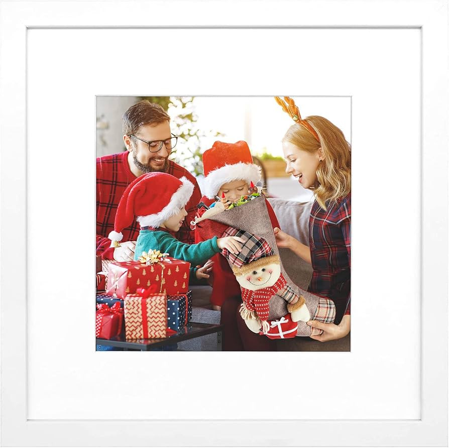 Golden State Art, 12x12 Solid Wood Picture Frame in White, Real Glass with White Mat - Displays 8... | Amazon (US)