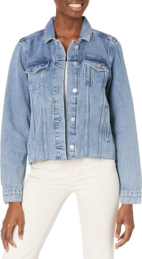 PAIGE womens Rowan With Raw Hem Softest Light Weight Relaxed Fit in Peral Blue denim jacket, Pera... | Amazon (US)
