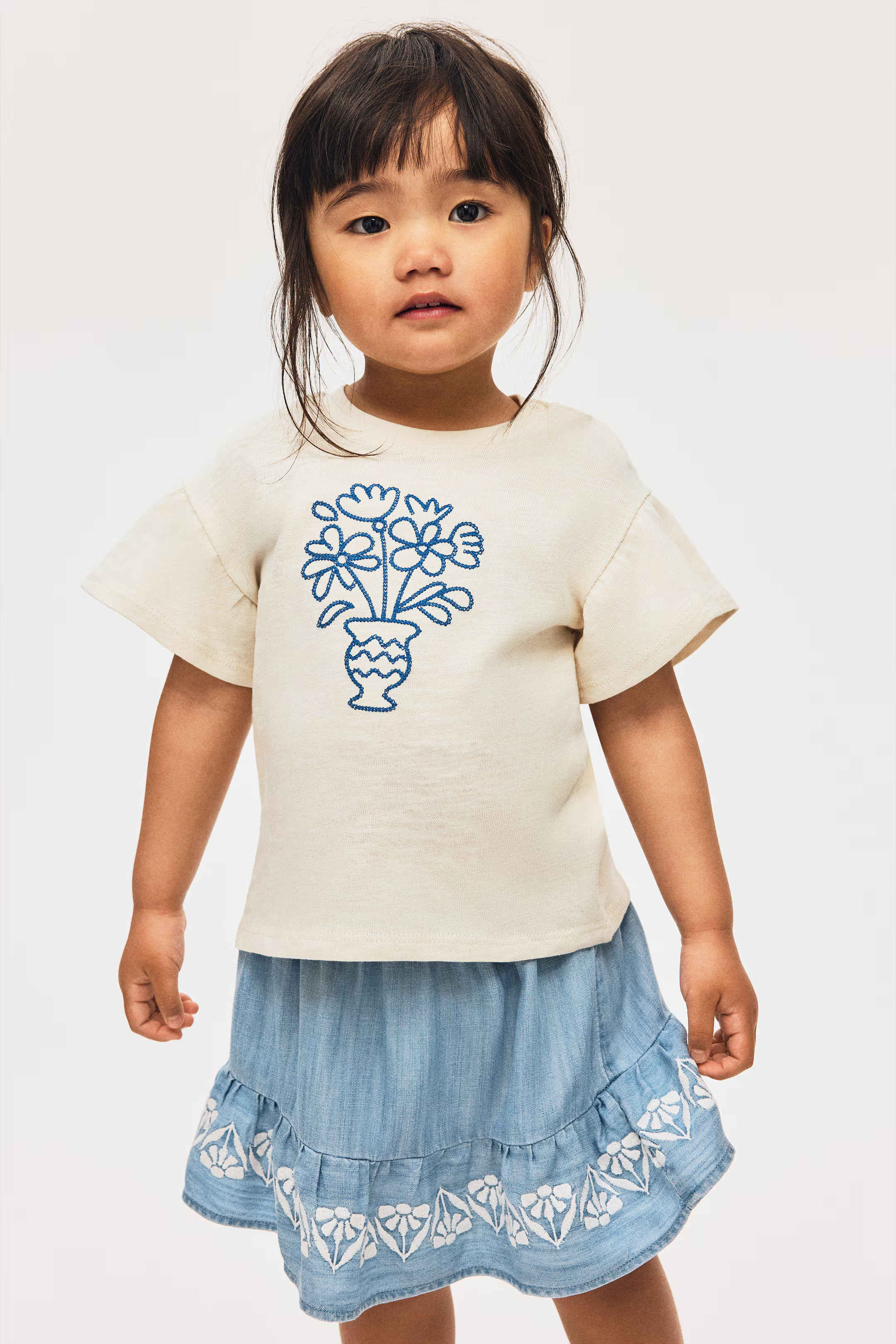 Top with Printed Motif - Cream/flowers - Kids | H&M US | H&M (US + CA)