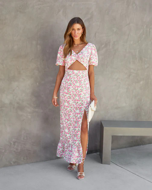 Destina Floral Puff Sleeve Cutout Maxi Dress | VICI