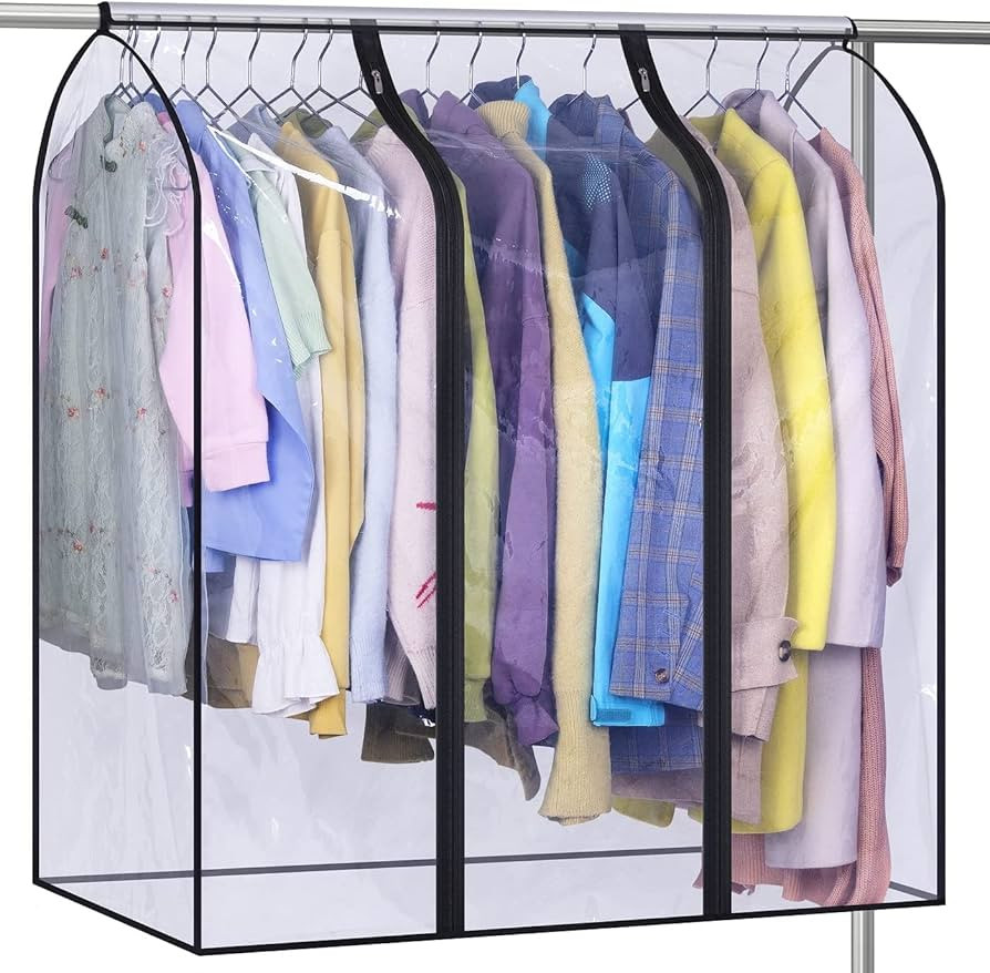 MISSLO 40" Hanging Garment Bags for Closet Storage Clear Garment Rack Cover Bottom Enclosed Cloth... | Amazon (US)