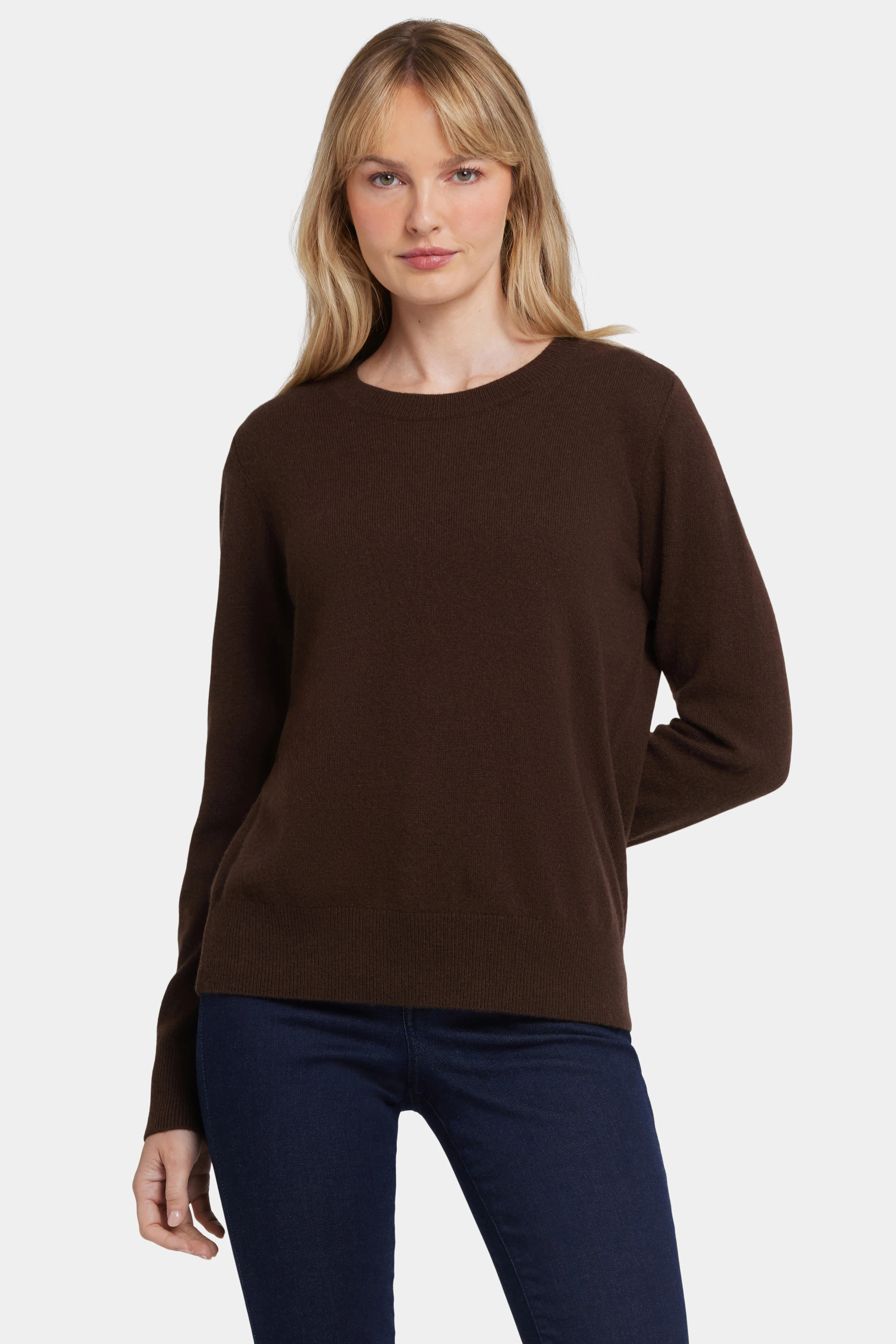 Cashmere Essential Crewneck Sweater - Brown | NYDJ