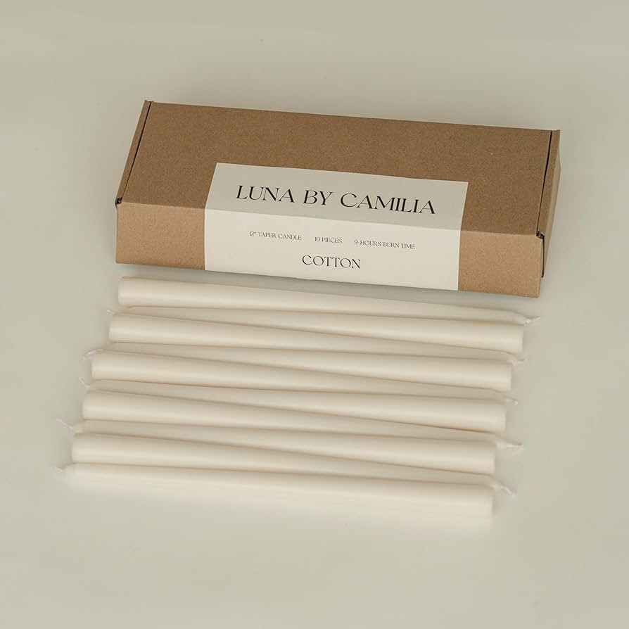10 Pieces Luna By Camilia 12 Inch Taper Candles, Wedding & Events Taper Candles… (Cotton) | Amazon (US)