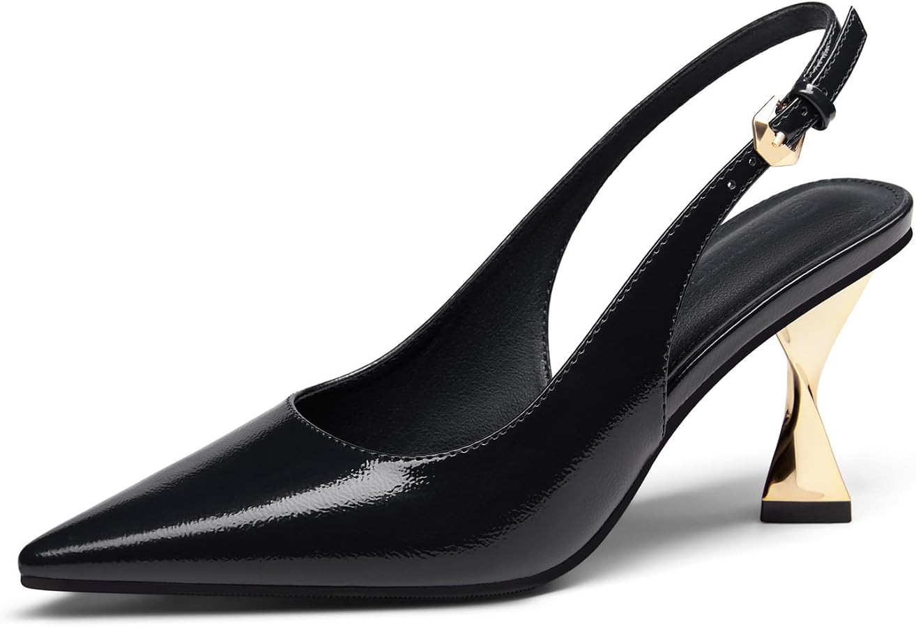 Coutgo Women's Kitten Heels Slingback Pointed Closed Toe Pumps Comfortable Dress Shoes for Work W... | Amazon (US)
