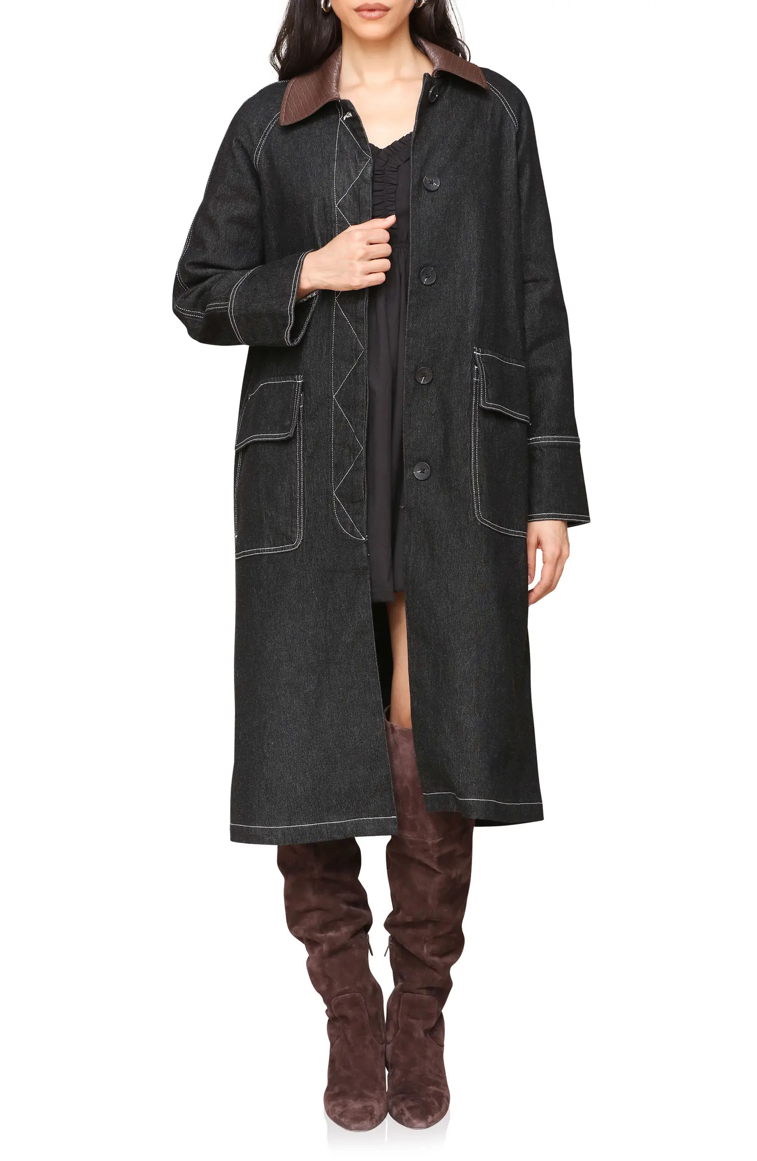 Dark Denim Coat with Barn Collar | Nordstrom