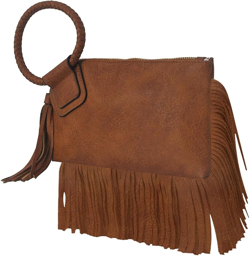 NGIL Women's Faux Leather Mini Wristlet Purse With Fringe Tassel, Wristlet Wallet Women's Handbag | Amazon (US)