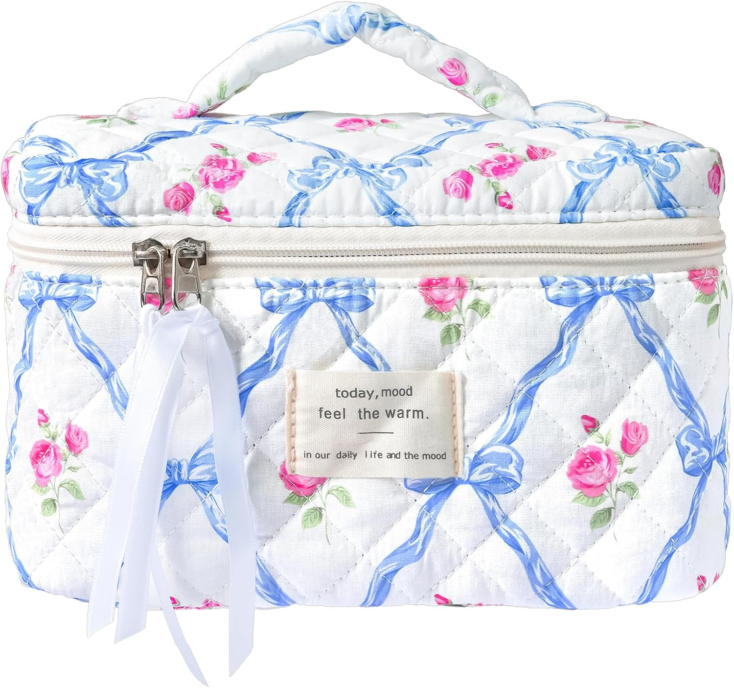 Makeup Bag Large Travel Quilted Cosmetic Makeup Bag Organizer, Floral Cotton Coquette Aesthetic T... | Amazon (US)