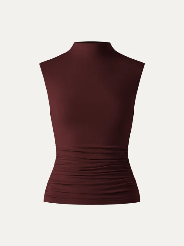 Mock Neck Ruched Sides Tank-Hip Length | OGL