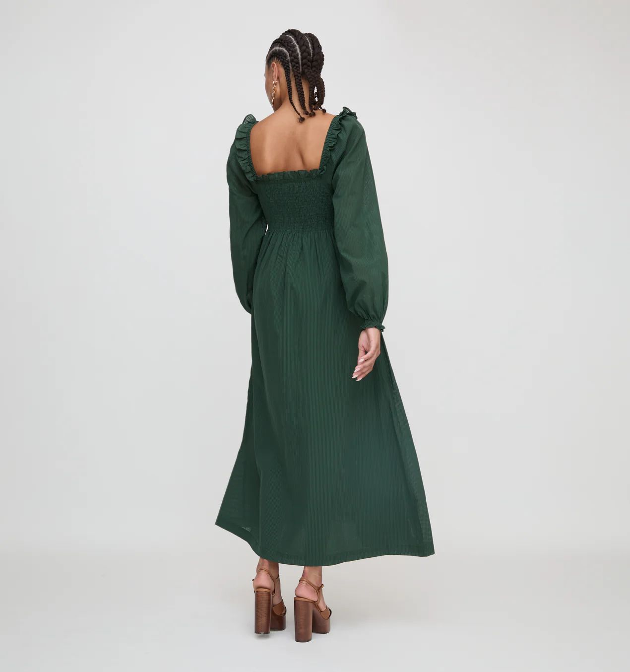 The Scarlett Long Sleeve Maxi Nap Dress - Green Shadow Stripe | Hill House Home