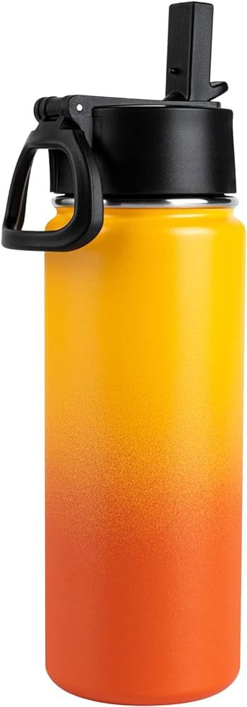 Kerilyn Stainless Steel Water bottle with Straw & Wide Mouth Lid, Wide Rotating Handle, 18oz Doub... | Amazon (US)