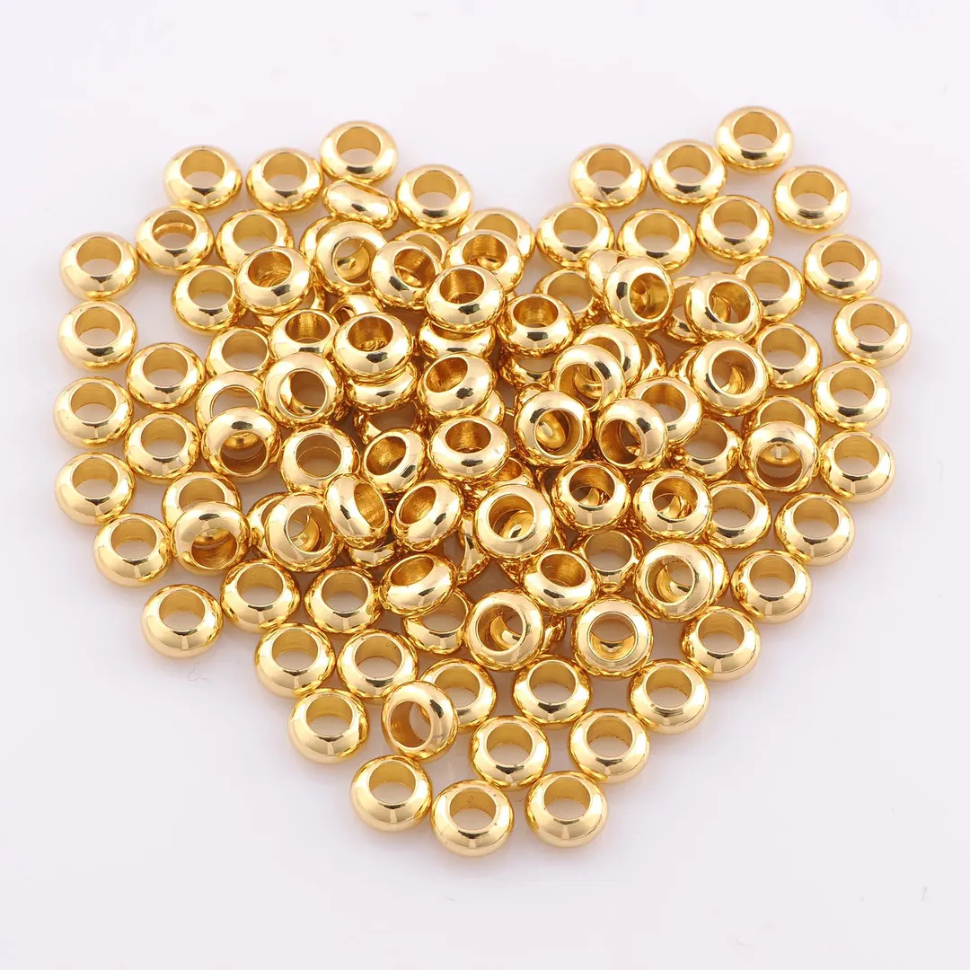 50 Pcs 18K Gold Filled Round Flat Spacer Beads,wheel Beads,big Hole Beads for DIY Jewelry Making ... | Etsy (US)
