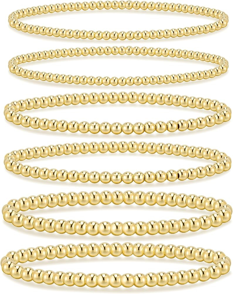 adoyi Gold Bracelets for Women Waterproof, 14K Gold Plated Beaded Strand Bead Ball Bracelets stac... | Amazon (US)