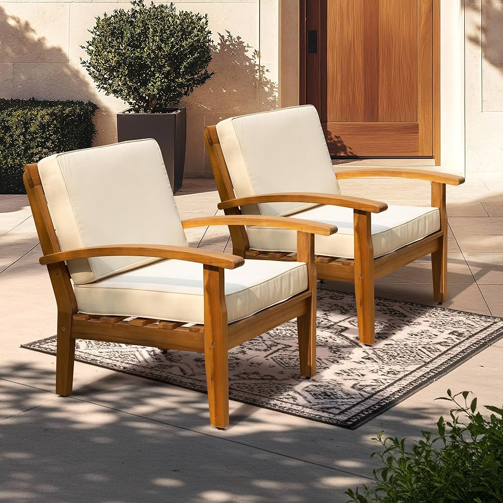 IDZO Club Chairs Laurent 500lbs Capacity Acacia Outdoor Set of 2, FSC Teak Finish Patio Furniture... | Amazon (US)