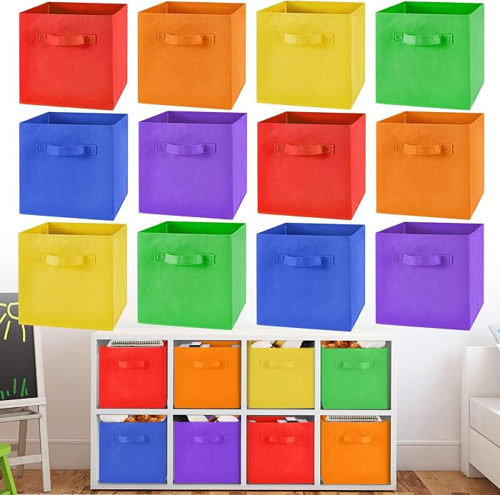 12 Pcs Cube Storage Bin Rainbow Colored 10.5''x10.5''x11'' Storage Bins for Kids Classroom Decor ... | Amazon (US)