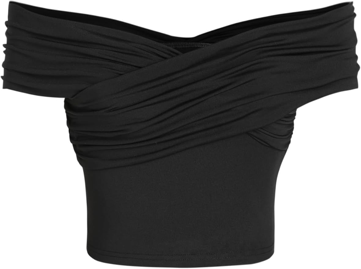 CIDER Off-shoulder Ruched Crop Top | Amazon (US)