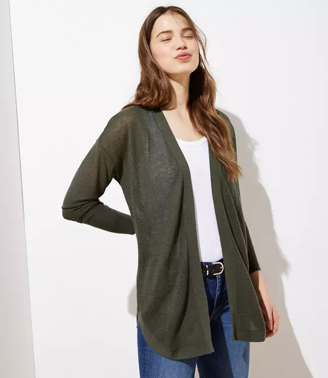 Striped Shirttail Open Cardigan | LOFT