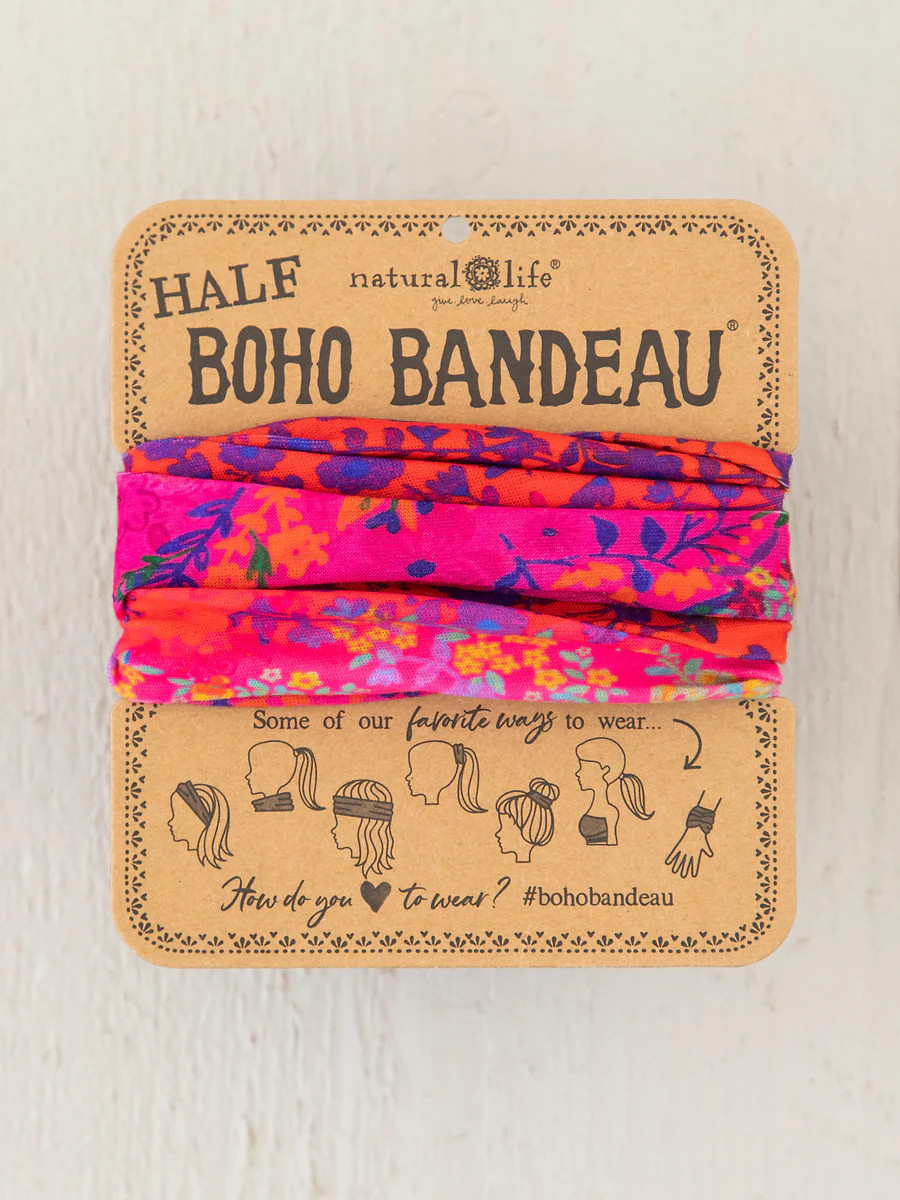 Half Boho Bandeau® Headband - Pink Ombre Border | Natural Life