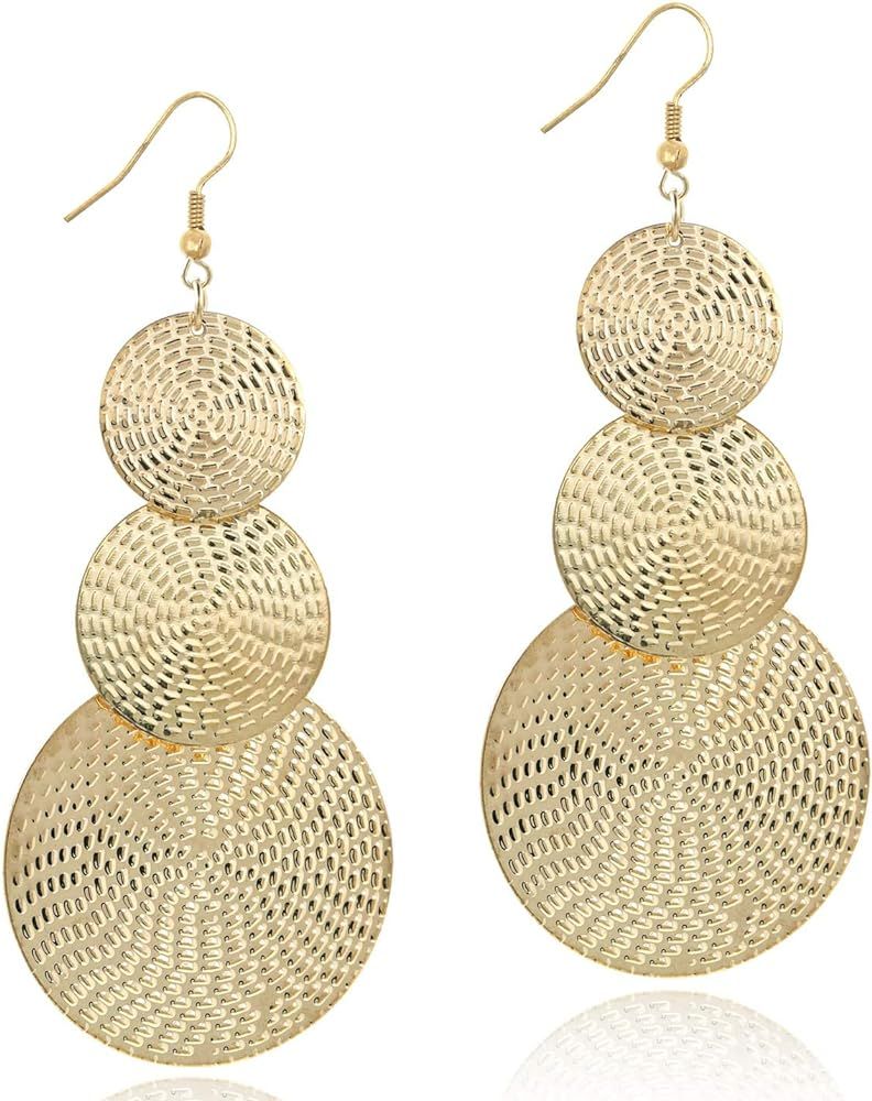 COZLANE 14K Gold Drop Dangle Earrings for Women Fashion Big Dangling Bohemia Vintage Circular Sta... | Amazon (US)