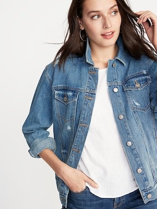Distressed Boyfriend Jean Jacket For Women | Old Navy (US)