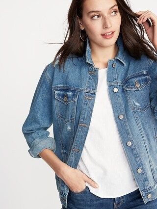 Distressed Boyfriend Jean Jacket For Women | Old Navy (US)