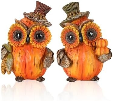 2-Pack Resin Thanksgiving Owl Figurine 4.7'' - Thanksgiving Table Decor Haverst Pumpkins Corns De... | Amazon (US)