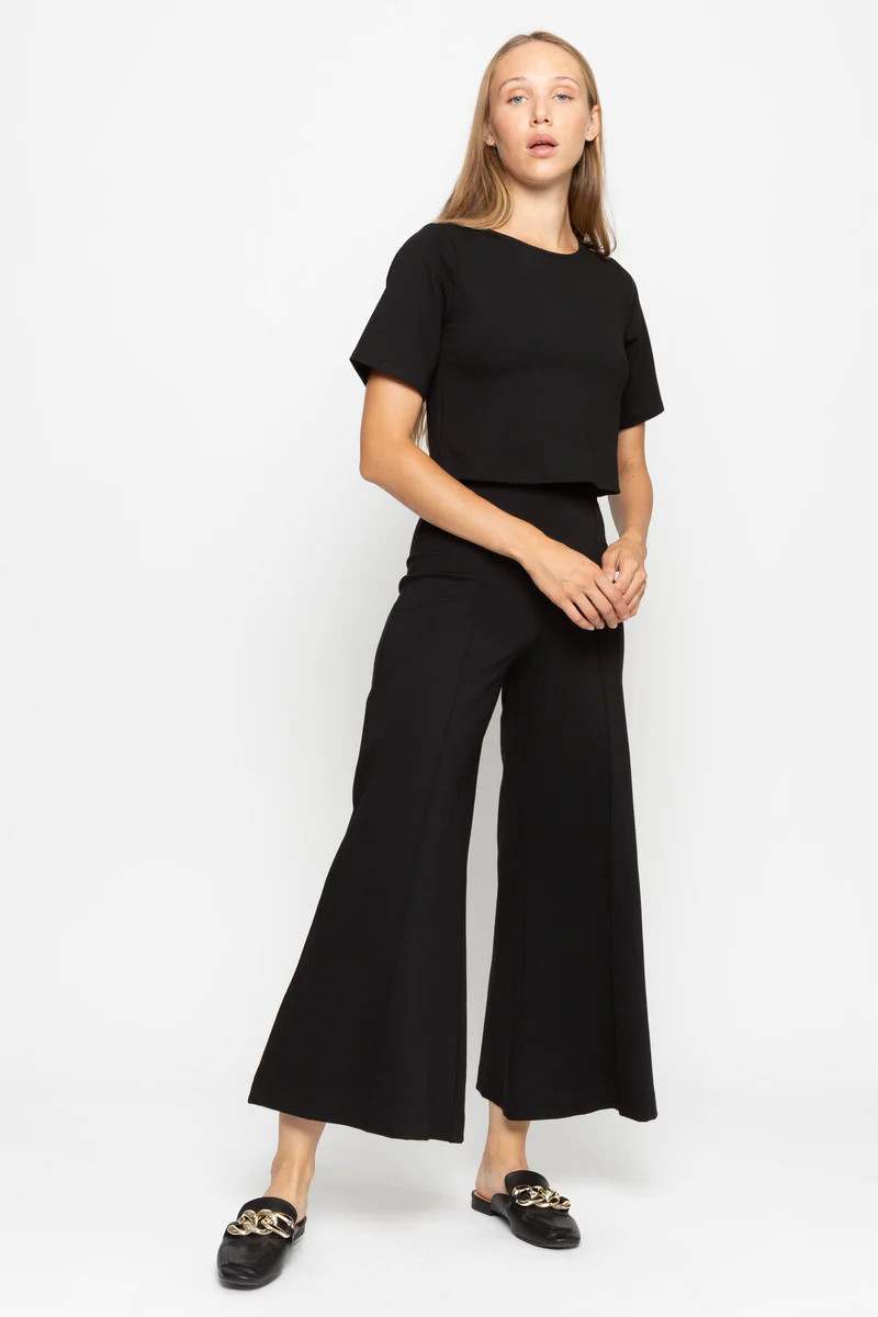 Black Ponte Knit Wide Leg Pant: Ankle Edit | Ripley Rader