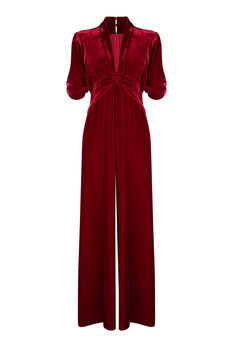 Sumptuous Vintage Style Red Silk Velvet Jumpsuit | Not On The High Street