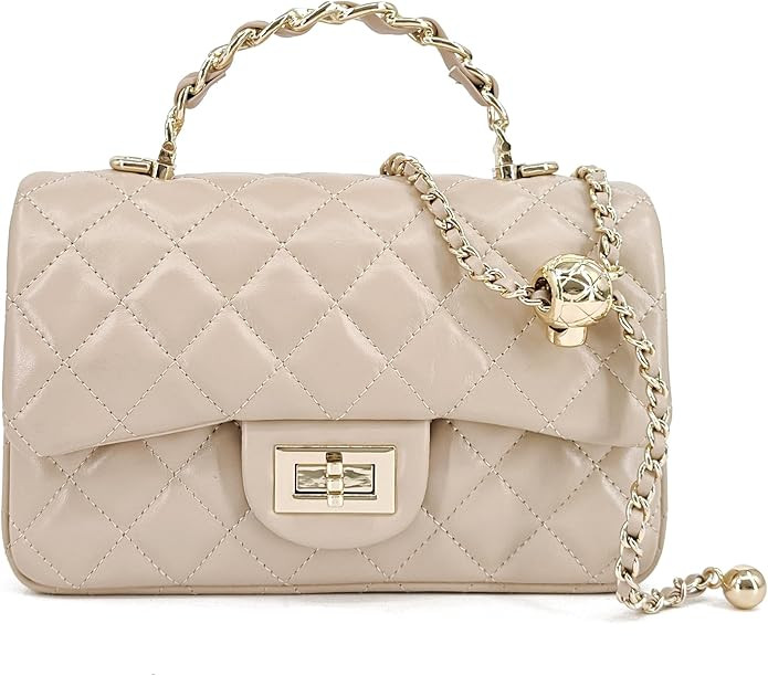 M-ioi-M Small Quilted Crossbody Bags for Women,Leather Shoulder Bag with Gold Chain Strap,Metal T... | Amazon (US)