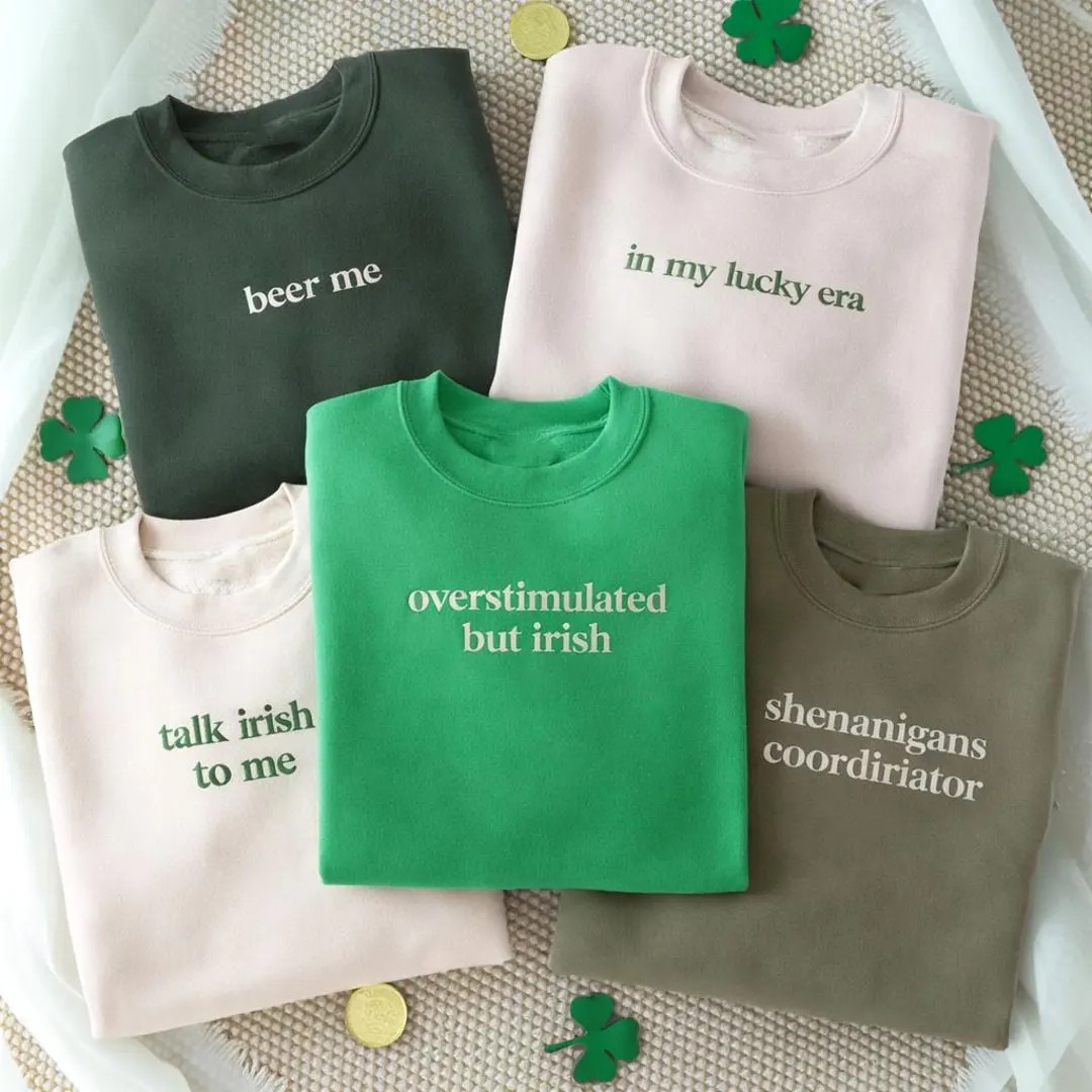 Custom Text St. Patricks Day Embroidered Sweatshirt, Irish Pub Crawl Tee, Shamrock Shirt, St Padd... | Etsy (US)