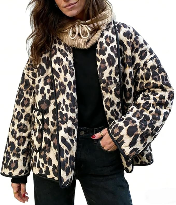 Womens Cropped Quilted Jacket Puffer Lightweight Floral Print Oversized Long Sleeve Packable Down... | Amazon (US)