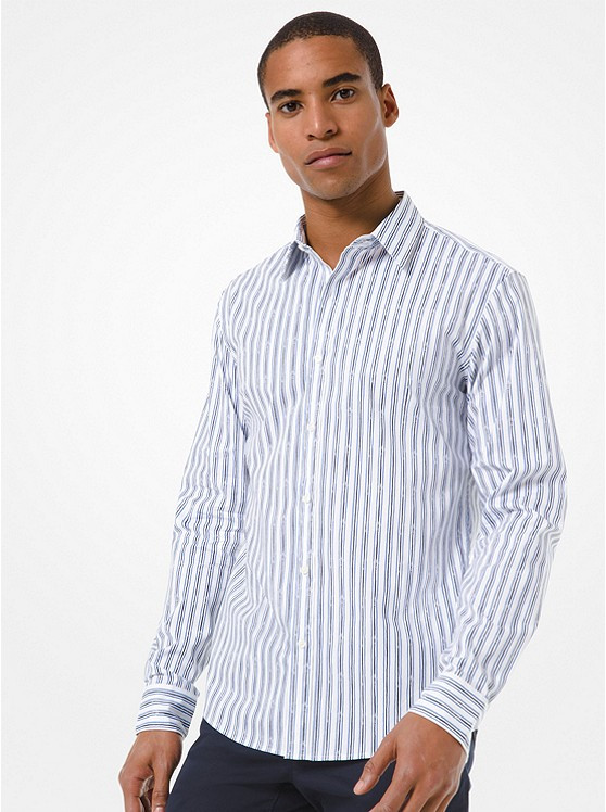 Slim-Fit Striped Stretch Cotton Shirt | Michael Kors US